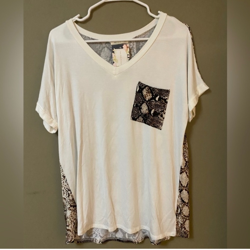 Reb. In J. Snake Pocket Short Sleeve Tee Medium NWT Black, Brown, White